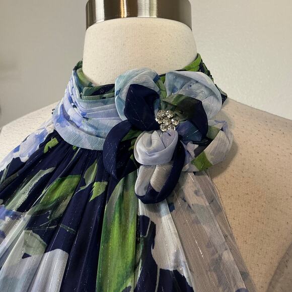 Eliza J Women's Floral Print Chiffon High Low Maxi Dress Blue Size 8 Halter - Picture 8 of 15